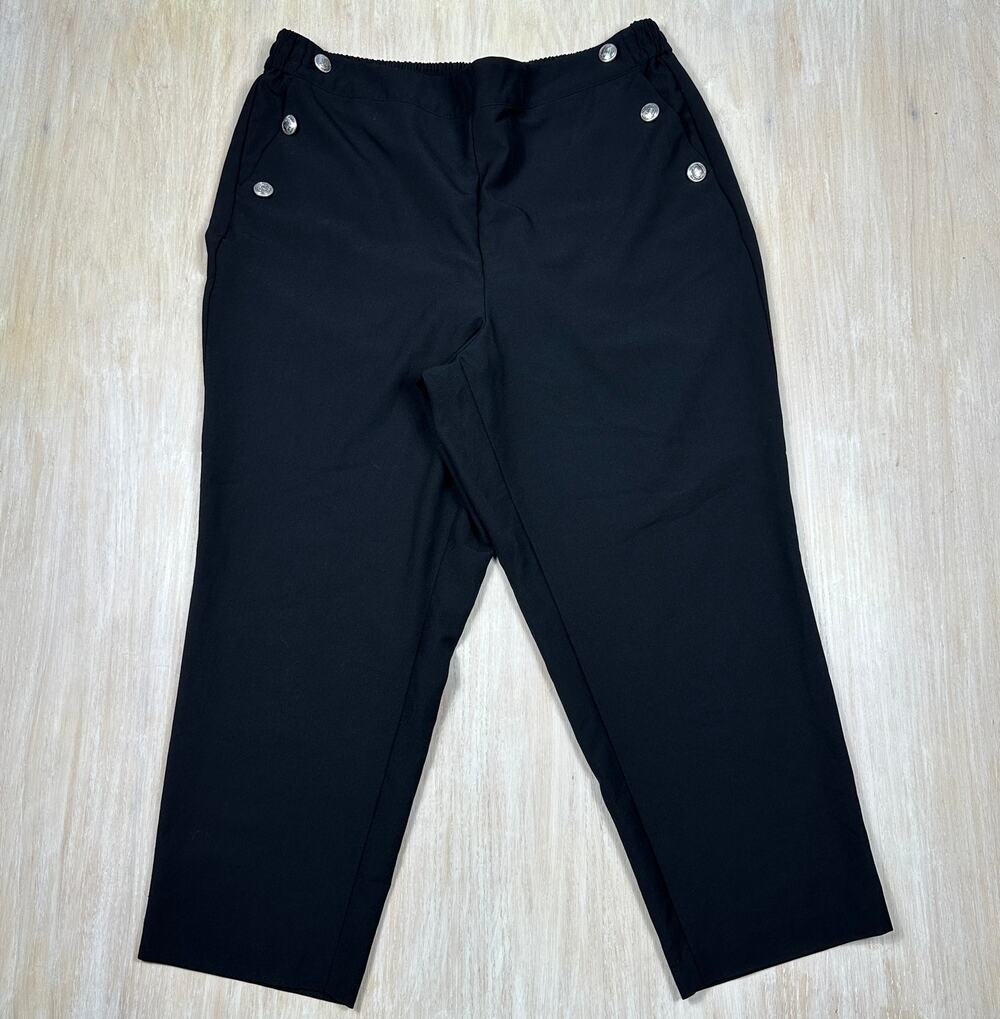 Eloquii Black Straight Leg Nautical Silver Button Detail Work Pull On Pants 20